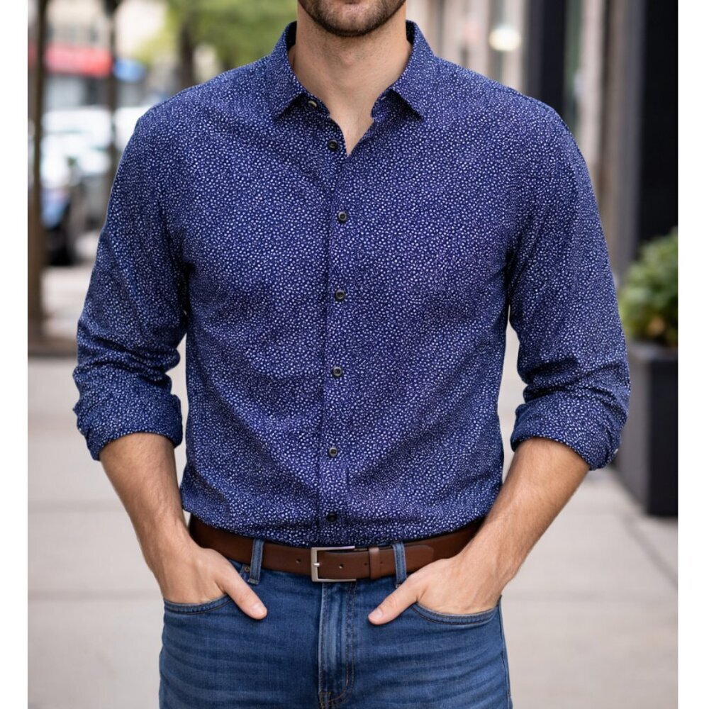 Express Men’s XL Extra Slim Long Sleeve Button Up Shirt Blue Print